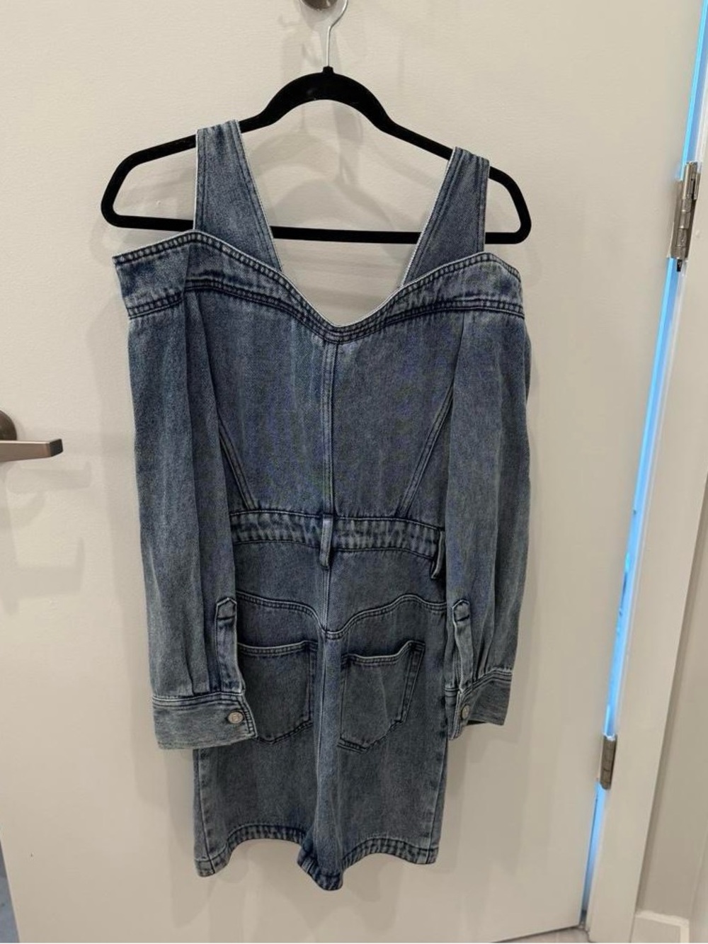 Isabel Marant NWT Women’s Pelona Cold-Shoulder Denim Mini Dress “Light Blue” - Picture 3 of 9